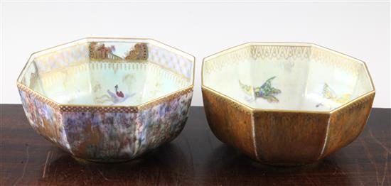 Three Wedgwood tea bowls and a similar circular tea bowl, 1920-30s, 6.5cm and 8.5cm, butterfly bowl repaired